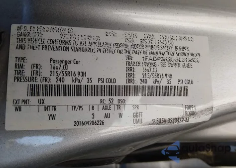 2016 Ford Focus Se из США, поврежденный, VIN 1FADP3K25GL319535